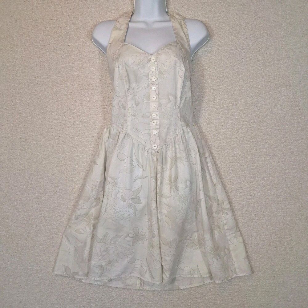 Vintage Halter Fit & Flare Dress Sz XL 90s  Floral Smocked Cottage Lightweight